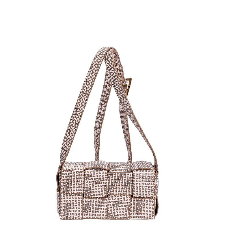 Niche design woven pattern small square bag women's bag autumn new splicing shoulder bag feeling crossbody women's bag