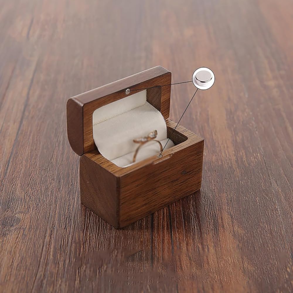 Single Slot Ring Box Jewelry Box Single Ring Wooden Flap Ring Storage Box Small Vintage Portable ...