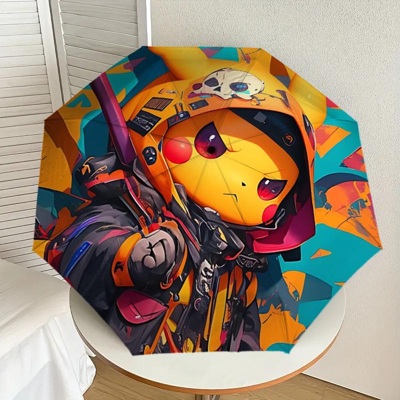 1pc Pikachu Helmet Automatic Folding Umbrella - Compact 8-Rib Design, Durable Plastic & Iron, Lightweight for Outdoor Daily Use, a0929194