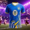 Fußballtrikots mit dem ukrainischen Dreizack-Logo, blau-gelbes Flaggen-Design, 3D-Druck, kurze Ärmel, Familienstil.