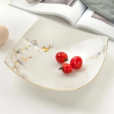 Household Tangshan Bone China Tableware 8 Inch Ceramic Deep Plate Irregular Steak Square Plate Ceramic Shell Dish