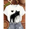 European Size Sketch Art Cat Wine Red Wine Glass, Artistic Minimalist Daily Commute Women's T-Shirt, Round Neck Short Sleeve Tee