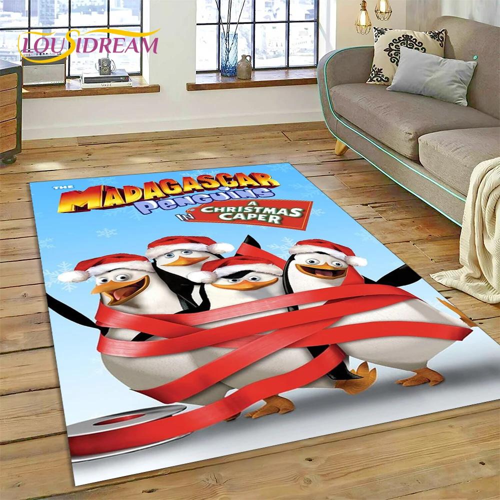 Roztomilý kreslený koberec s tučňáky z Madagaskaru pro obývací pokoj, ložnici, domácí dekoraci pohovky, koberec do dětského pokoje, protiskluzová podložka na podlahu, dárek