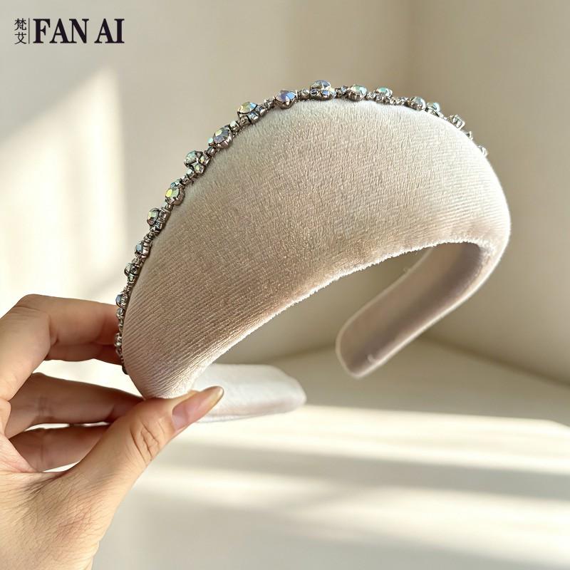 Vintage Velvet Red Rhinestone Wide Headband Crown Hair Accessory Halloween Gothic Bride Costume