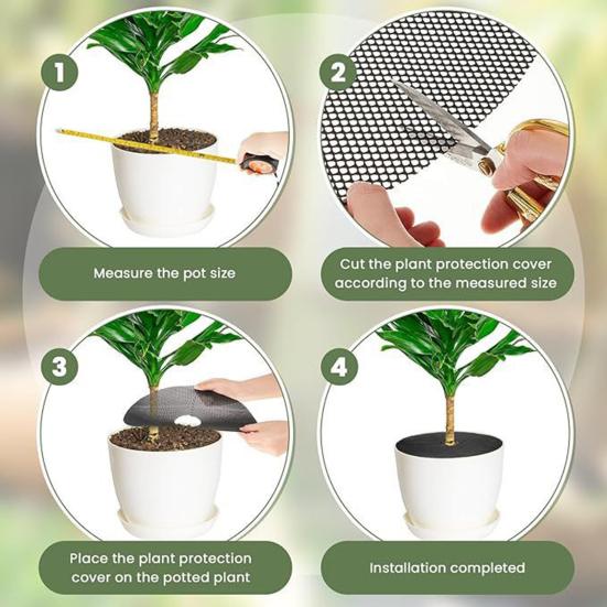 4 Pcs Flower Pot Grid Soil Protector Cover Cat Digging Prevention Plant Pot Shield with Stakes Cuttable Flower Pot Grid