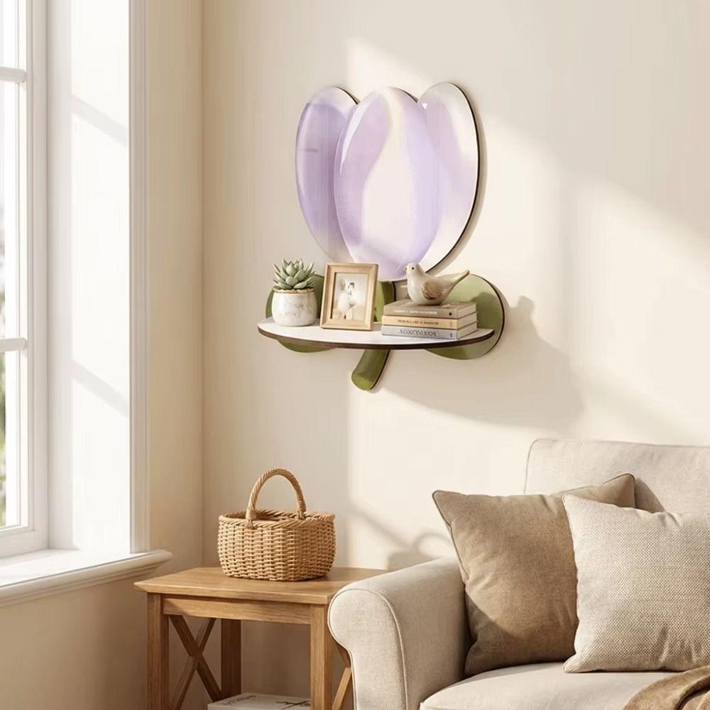 Wood Flower Wall Shelf Flower Shape Decorative Wall Shelf Gifts Display Rack  Room Decoration