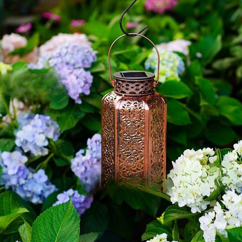 Solar Hexagonal Lantern Iron Hollow Projection Lamp Outdoor Landscape Lamp Courtyard Garden Decoration Atmosphere Lamp