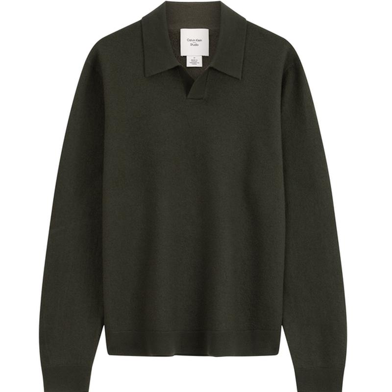 

Calvin Klein Premium Ready-To-Wear Casual Commuter V-Neck Polo Knit Sweater Men sweater Olive-Green 40EM398 S