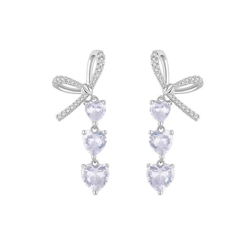 Bow love zircon stud earrings women's light luxury niche design high-end ear clips mosquito coil disc earrings without earholes