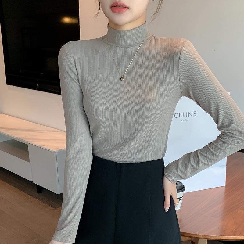 H322 Women's Long Sleeve Half High Collar Top - Versatile for Spring, Autumn, and Winter, Wear As Outerwear or Base Layer. Casual and Simple Design.