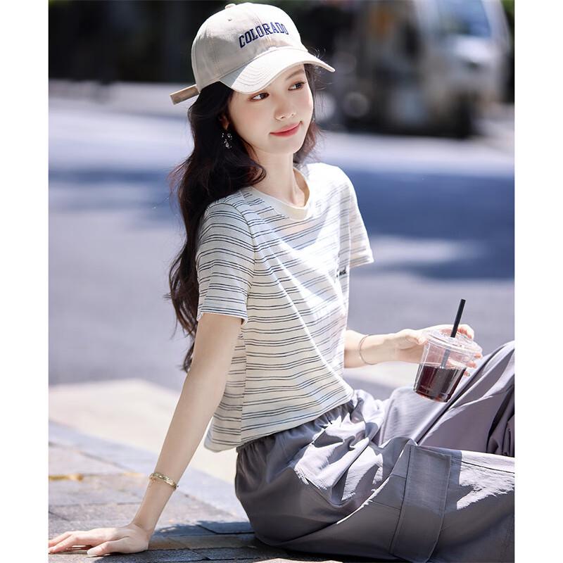 Shangjing Women's Simple Striped Short Sleeve T-Shirt