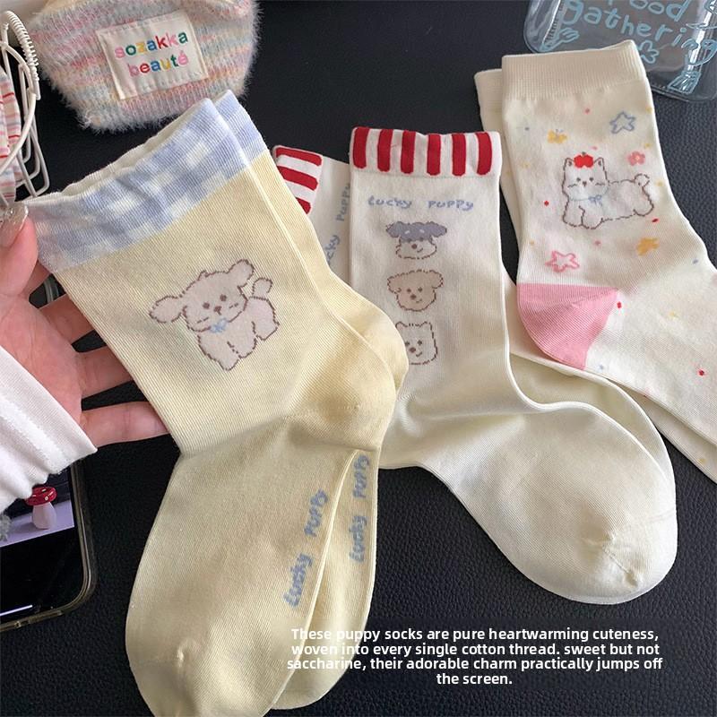 Cute Puppy-style Children's Summer Lightweight Cotton Socks, Mid-length Stockings, Cartoon-style Stockings, Boneless Pile-up Stockings