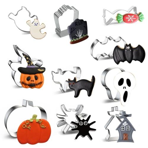 

BEAUTY PLAYER Halloween Cookie Cutters, Set of 10, featuring Bat, Pumpkin, Ghost, Witch Hat, Pumpkin, Skull, and other shapes (Halloween 10-Pack-A)