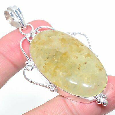 

Natural Prehnite Gemstone Handmade 925 Sterling Silver Pendant 2.80 B0C94