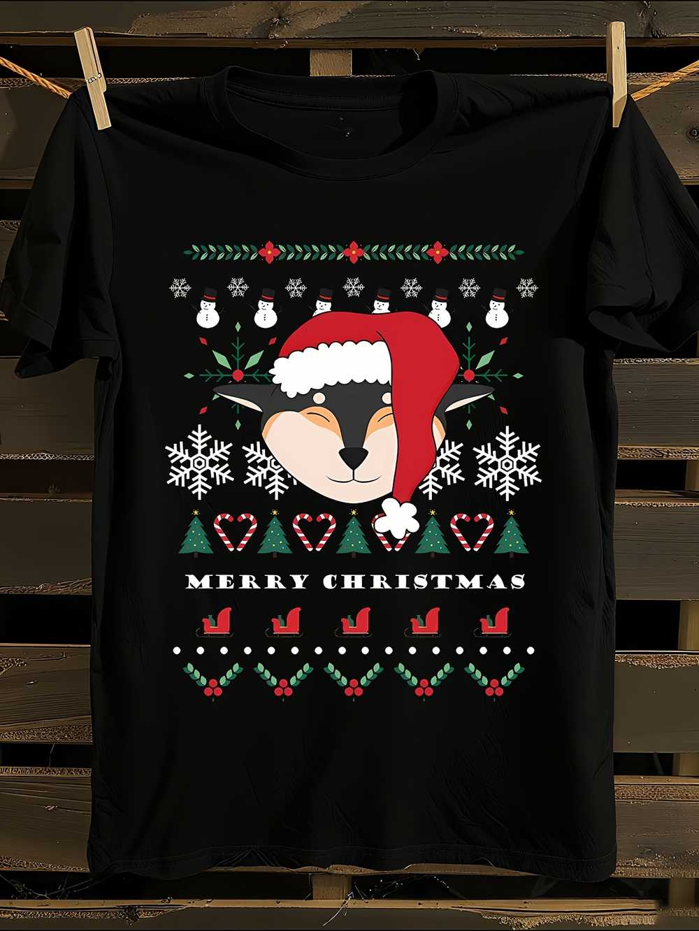 

Shiba Inu Ugly Christmas Sweater T-Shirt Mens Tshirt Womens Tshirts with Letters Print Short Sleeves T-Shirt Casual Street Tee Shirt Top S