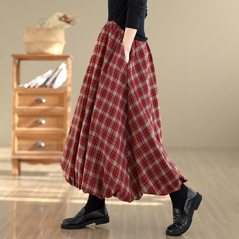 Plus Size High Waist Vintage Plaid Spring Autumn Casual Loose Long for Woman Skirts Womens Skirt