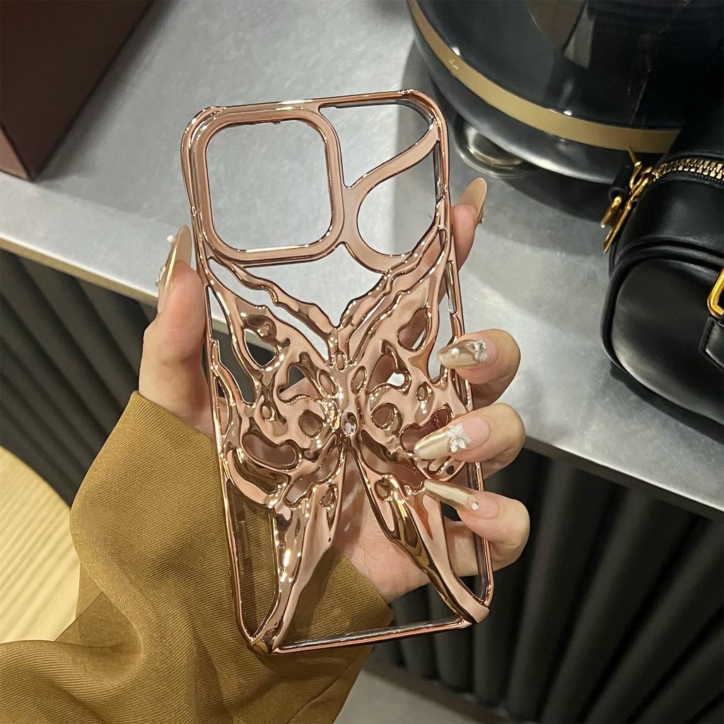 For iPhone 16 Pro Max Case Electroplated Hollow Butterfly Pattern Creative Design TPU Phone Cover