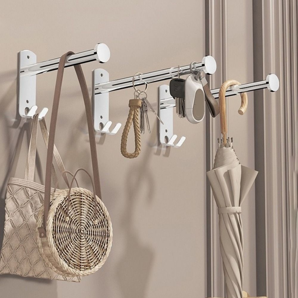 2Pcs Stainless Steel Clothes Drying Hanger Wall-mounted Scalable Storage Racks Bathroom