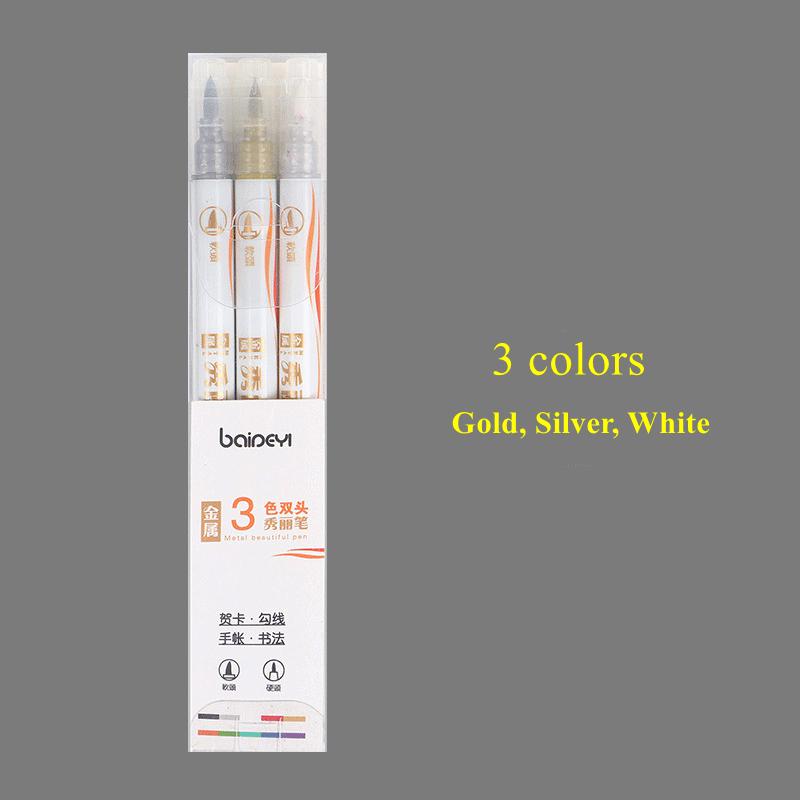 3/10 Colors Metallic Calligraphy Brush Marker Pens set Painting Pen for Mug Design Card Making Brush Lettering DIY Photo Album