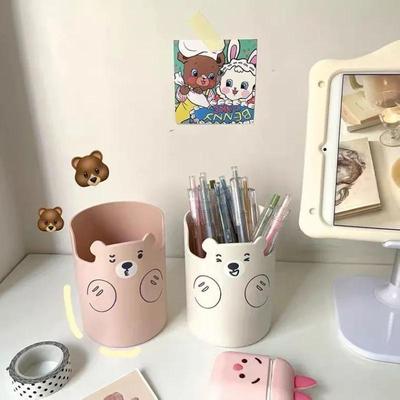 Multifunctional Pen Holder Kawaii Cartoon Bear Makeup Brush Holder Lovely Fashion Phone Holder Stationery Pen Organizer