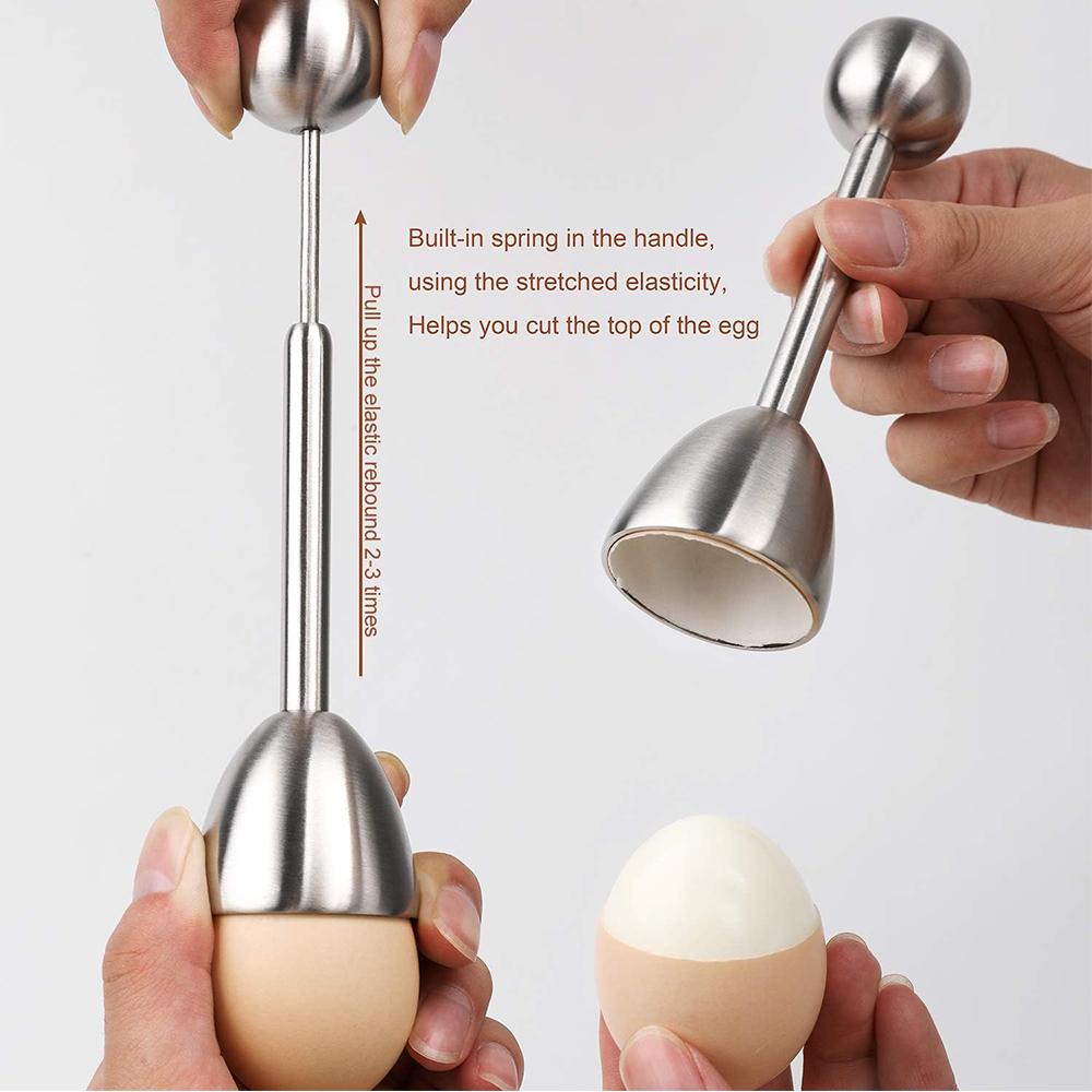 2× Stainless Steel Egg Topper Cutter Shell Opener Boiled Raw Egg Cracker Knocker