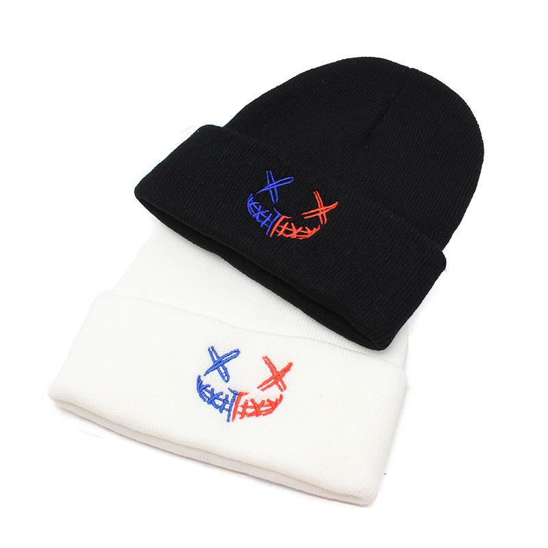 Two-Color Xx Grimace Embroidered Wool Hat For Men And Women College Style Couple Warm Knitted Pullover