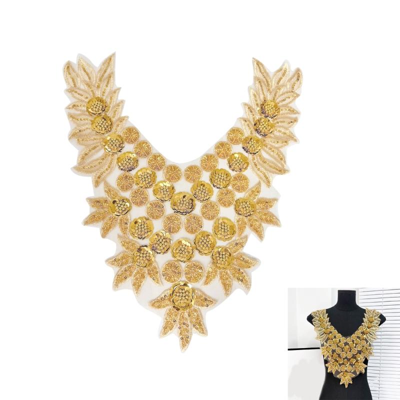 Bestickte Perlen Applikation für Hochzeitskleid Abendkleid Aufnähen Kragen Patches Perlen Pailletten Aufnähen Patches Applikation