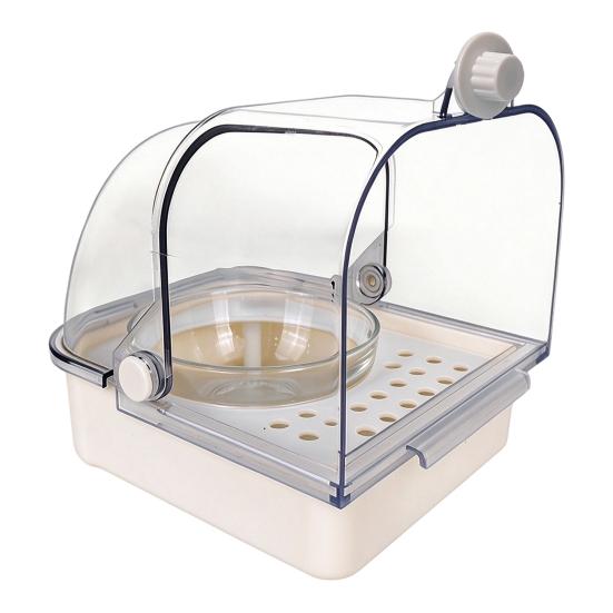 Bird Cage Accessory Feeder with Bowl, Transparent Parrot Bathtub Food Container, Indoor No Mess Shower Box for Parakeet Cockatiels