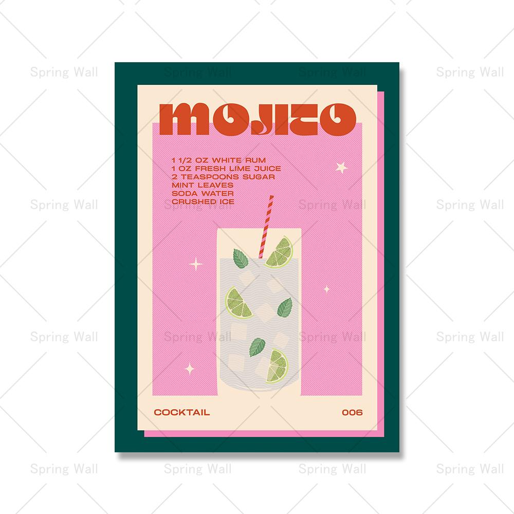 Modern Still Life Drinks Cocktails Strawberry Canvas Painting Coffee Shop Shop Bar Wall Print Poster Minimalist Art Home Decor