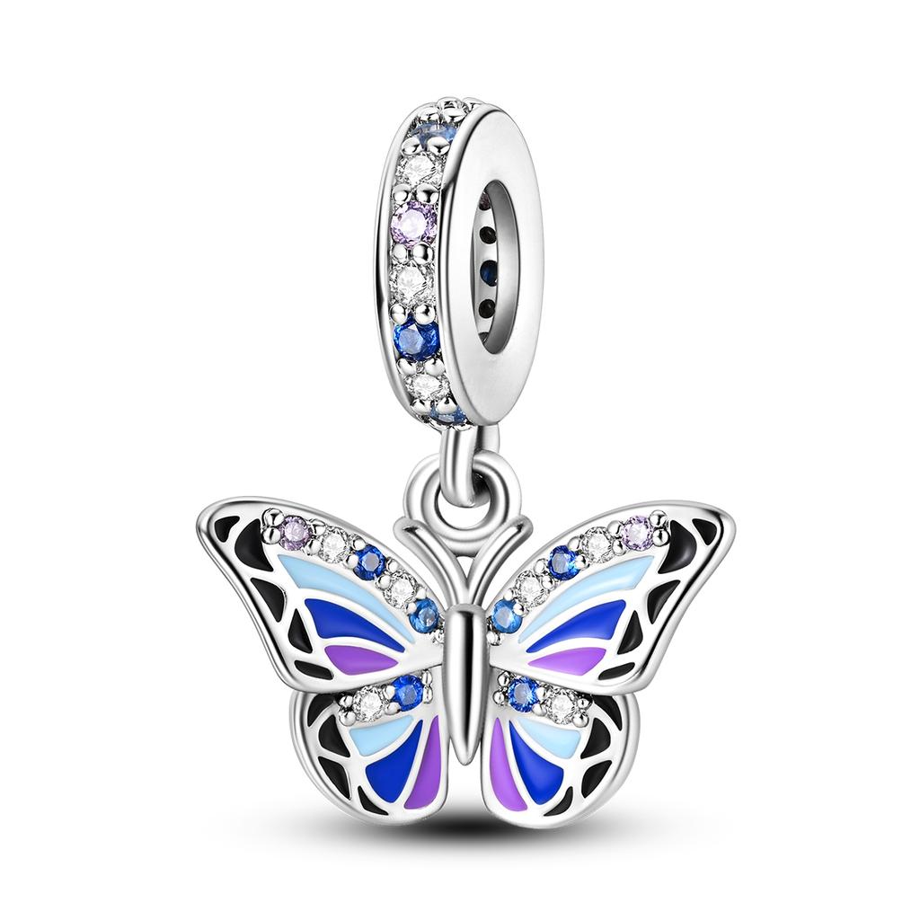 Copper Sparking Butterfly Charms Pendants Fit Original Bracelet Necklace Diy Beads For Women Jewelry Making Gift