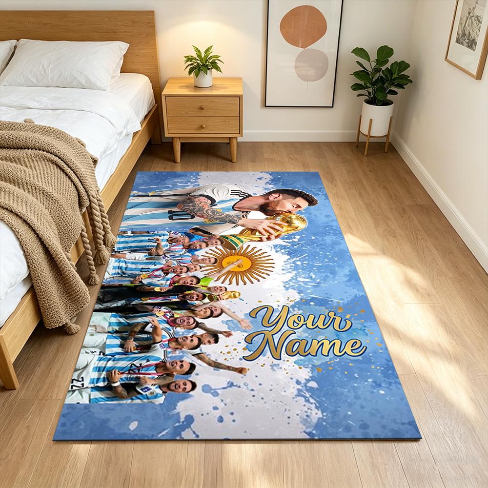 Football Messi Customize Your Name Floor Mat Design for Outdoor Study room Kitchen Decorate room Anti-slip Rug Office home decor Wedding Party Gift