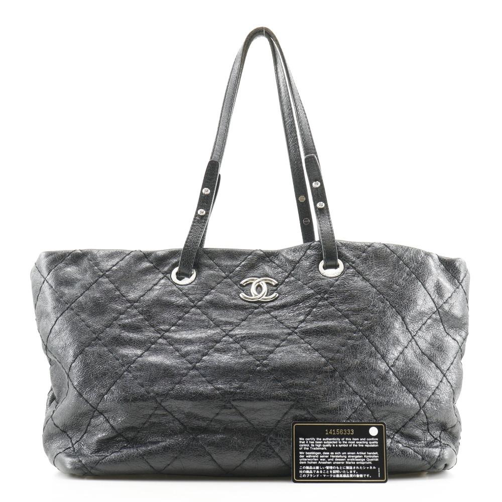 Chanel On the Load Tote Bag A48019 COCO Mark Black Leather Women Used