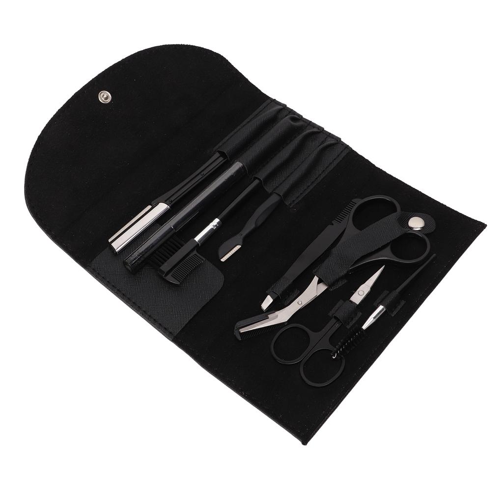 8 Pcs Eyebrow Grooming Kit Black Rustproof Stainless Steel Eyebrow Trimming Kit Beauty Tools with Storage Bag
