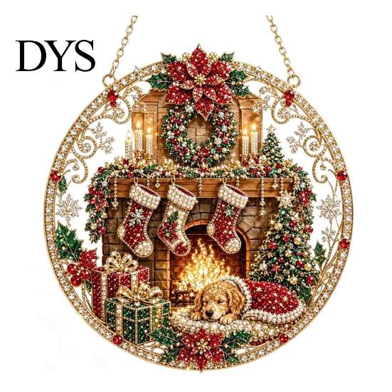 Christmas Themed Hanging Ornaments Diamond Art Ornament, 2D Acrylic Pearl Painting Window Decorations Pattern Suncatcher, Holiday Pendant for