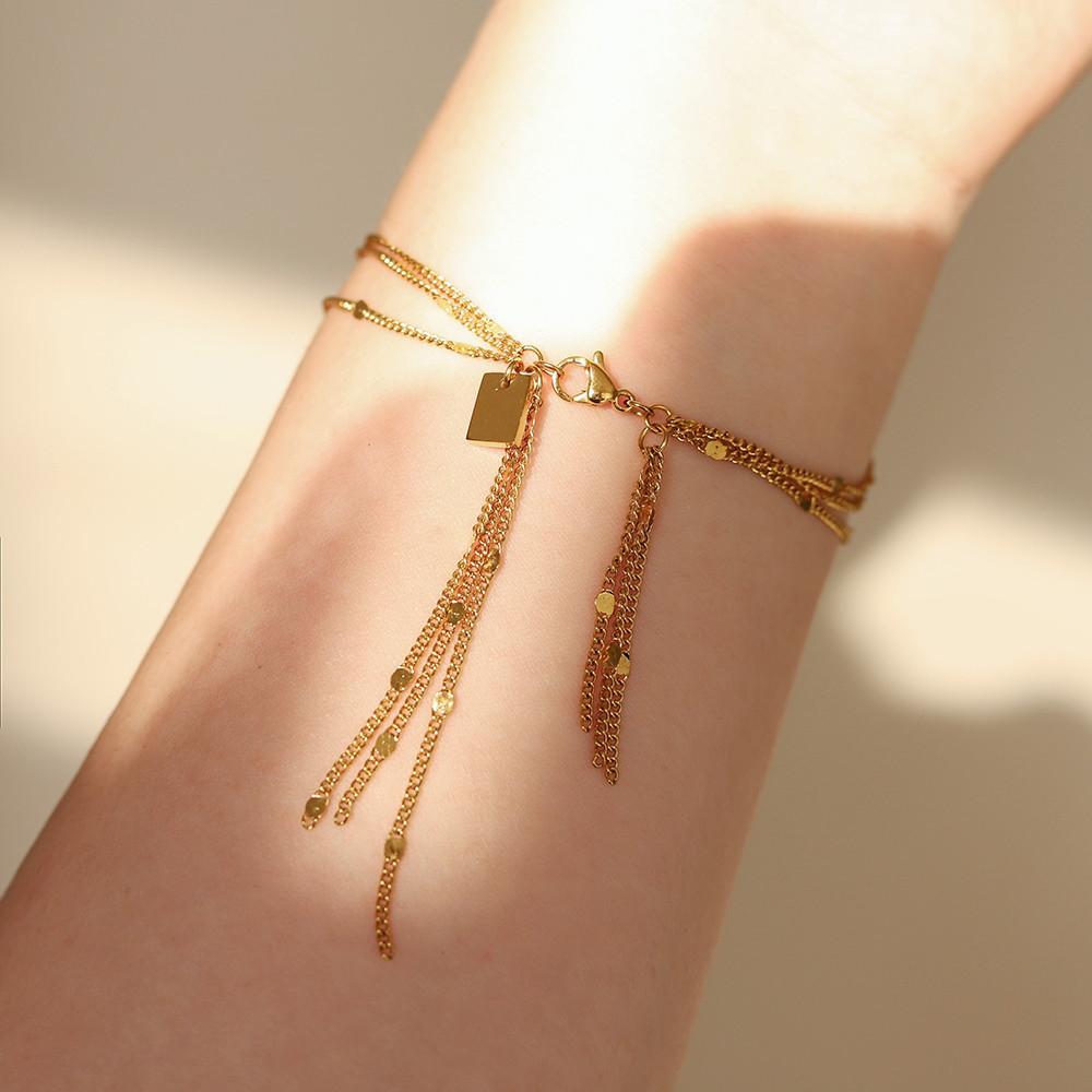 Hot Selling Charms for Jewelry Making Female Elegant Multi-Layer Tassel Bracelet Unique Geometric Square Pendant for Bracelet Fashion