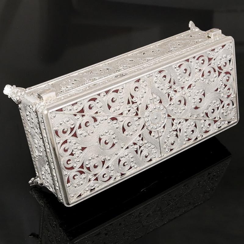 Rectangle Jewelry Storage Box European Style Large Size Necklace Organizer Alloy Earrings Ring Storage Jar Dresser Display