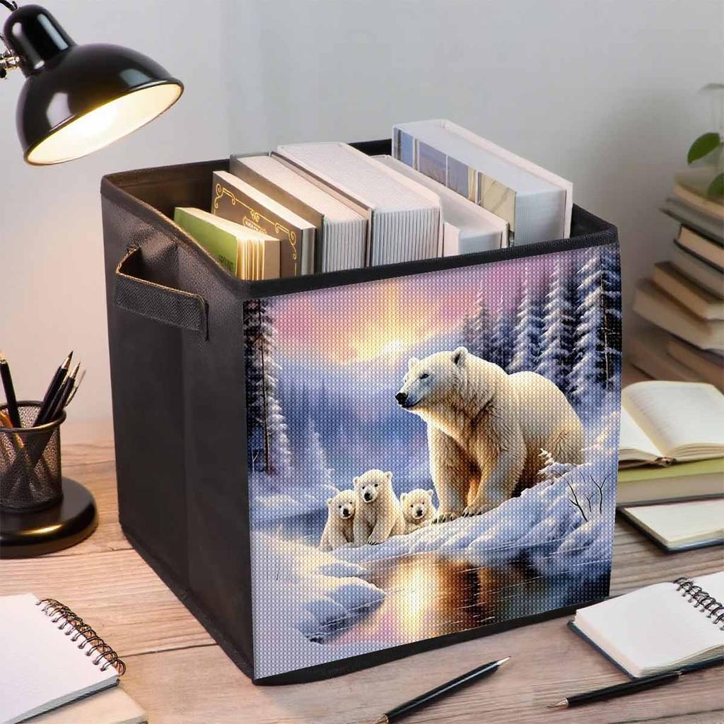 The Polar Bear and His Cubs 5D Diamond Painting Storage Basket Full Round Drill Mosaic Diamond Embroidery Cross Stitch Kits Home Decor Home Decor
