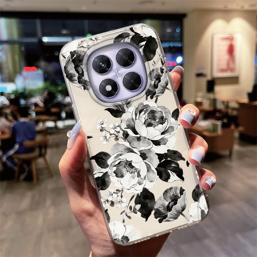 Colorful Floral Korean INS Style Clear Phone Case For Xiaomi Redmi Note 15 14 Pro 15C 14C Protection Soft TPU Transparent Cover