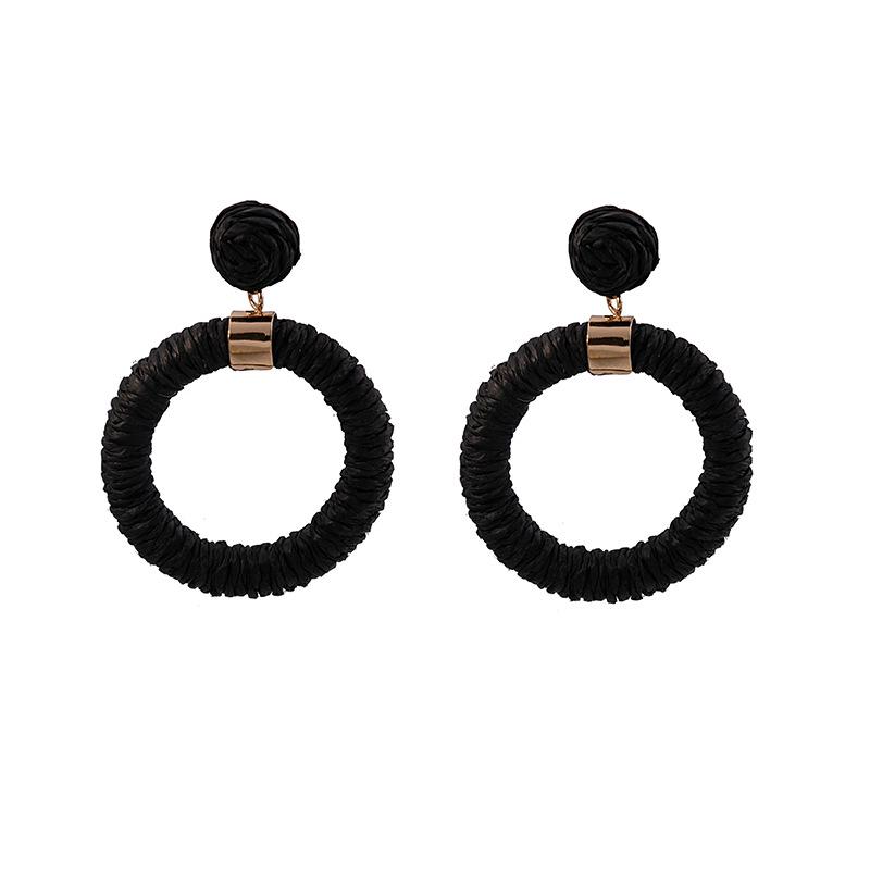 Bohemian Geometric Rattan Woven Stud Earrings: Round, Handmade, Elegant Beach Vacation Style