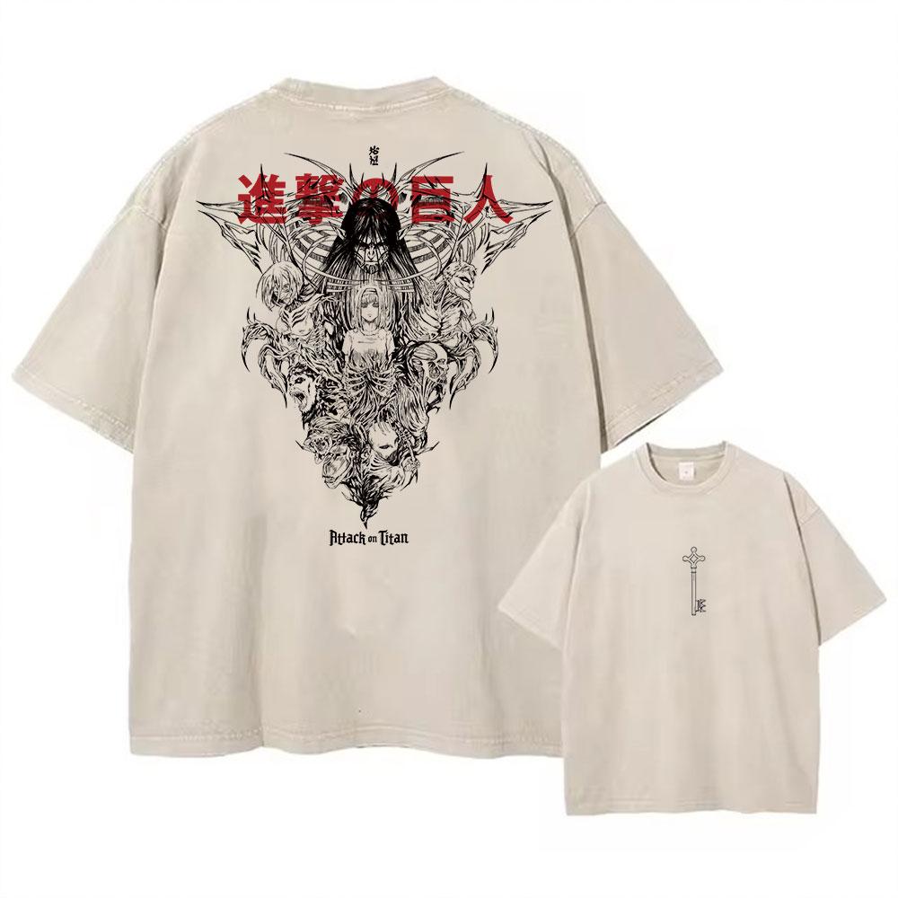 2025 Anime Attack on Titan Trička Vintage Prané Tričko Harajuku Oversize Bavlněné Tričko Bavlna Móda Streetwear Unisex Top