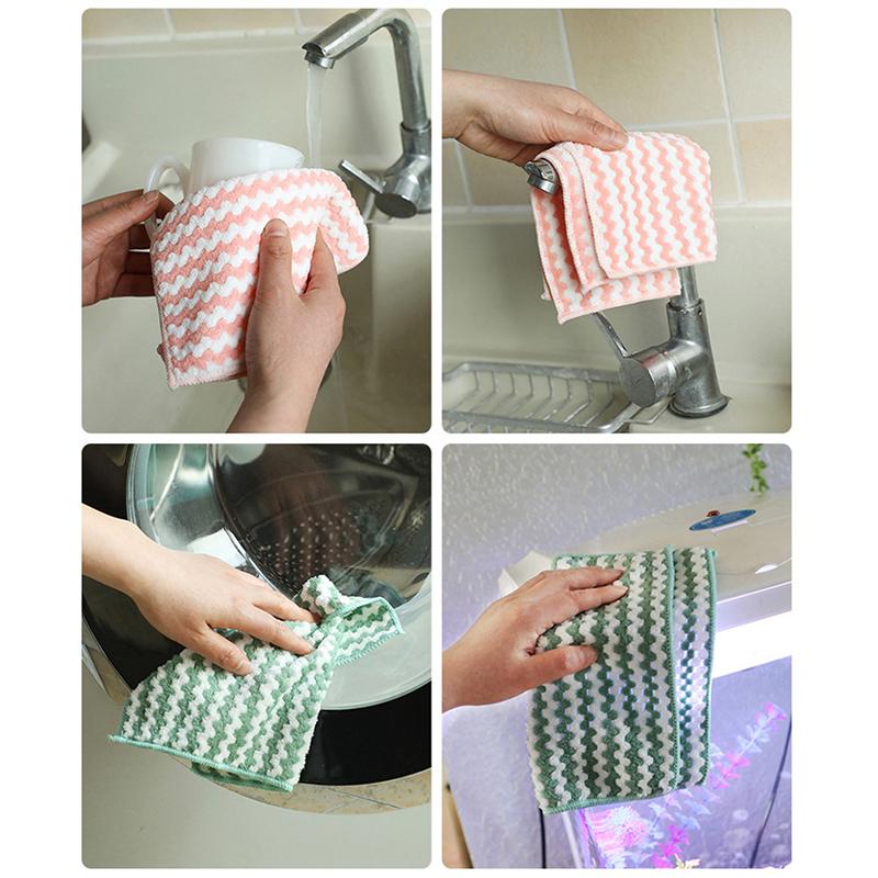 10Pcs Kitchen Cleaning Rag Coral Fleece Dish Washing Cloth Super Absorbent Scouring Pad Dry And Wet Kitchen Cleaning Towels