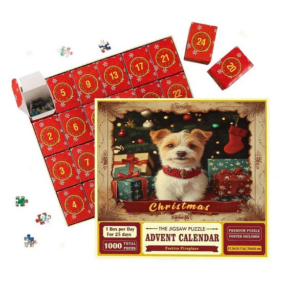 1000Pcs/Set Christmas Jigsaw Puzzle Advent Puzzle 2025 24 Days Educational Puzzle Xmas Countdown Calendar Decoration Holiday Party Gift