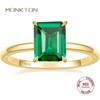 Monkton 100% 925 Silver Engagement Rings for Women 3CT Solitaire Created Green Emerald Wedding Band Promise Jewelry