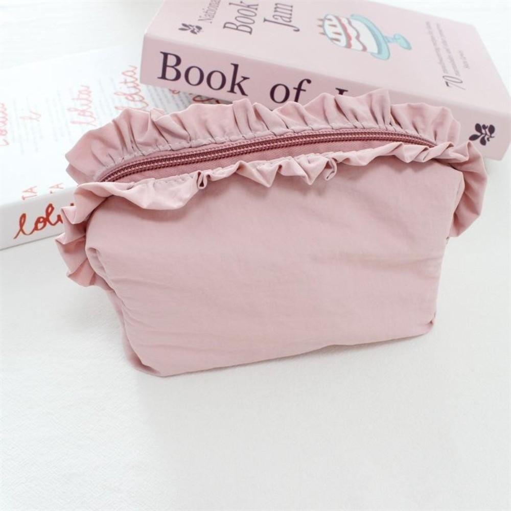 Solid Color Ruffle Makeup Bag Large Capacity Toiletry Organizer Creative Cosmetic Cases  Travel