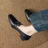 Fashion 2025 NEW Spring Women Loafers Square Toe Chunky Heel Shoes Genuine Leather Shoes for Women Slip-on Women Pumps Handmade Shoes