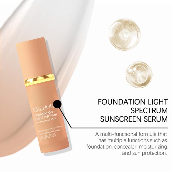 30ML Color Changing Foundation SPF 50 Light Spectrum Hydrating Liquid Foundation Long-Lasting Waterproof Face Makeup Concealer for All Skin Types