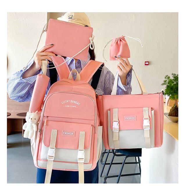 Student High school student schoolbag Large capacity Junior high school student backpack Women's school five-piece make-up backpack
