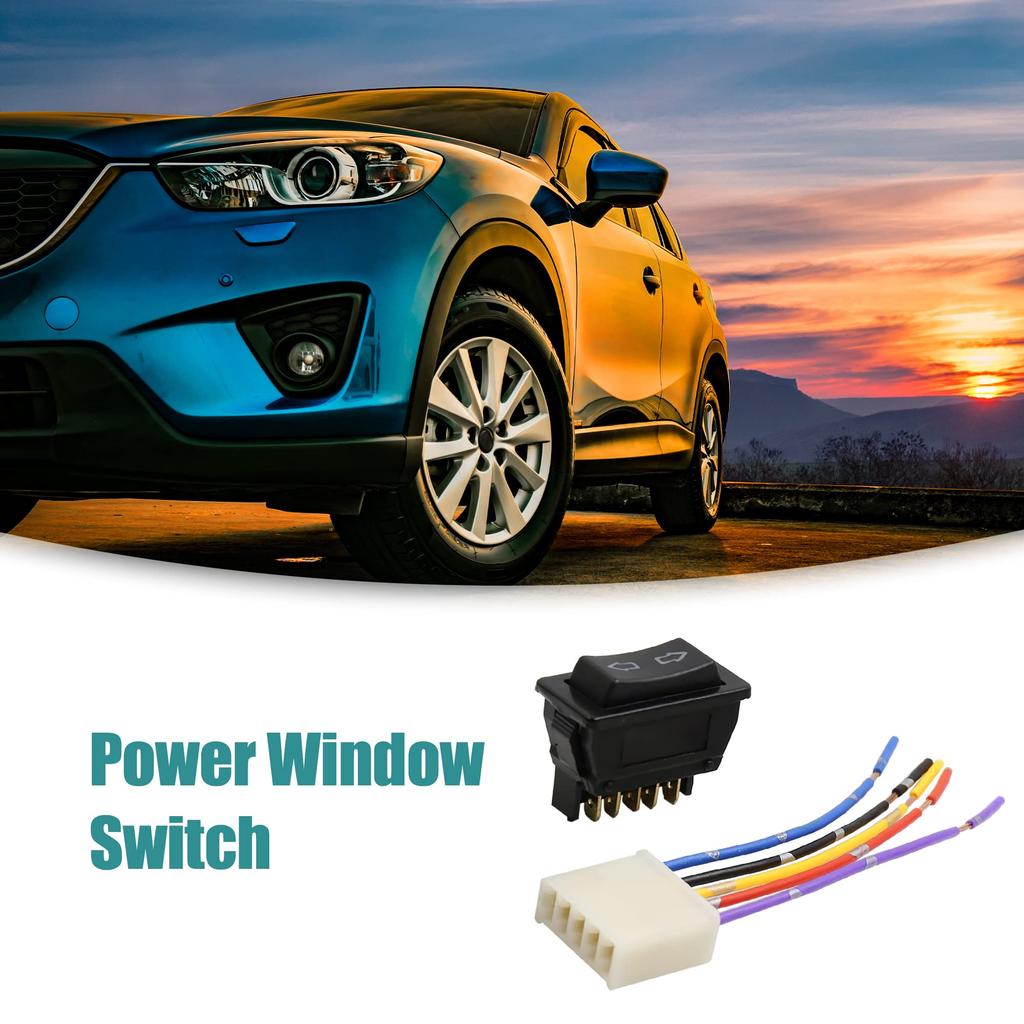 ACROPIX 2-in-1 DC 5 Pin Universal Power Window Switch with Wiring Harness Socket Black 1 Pack