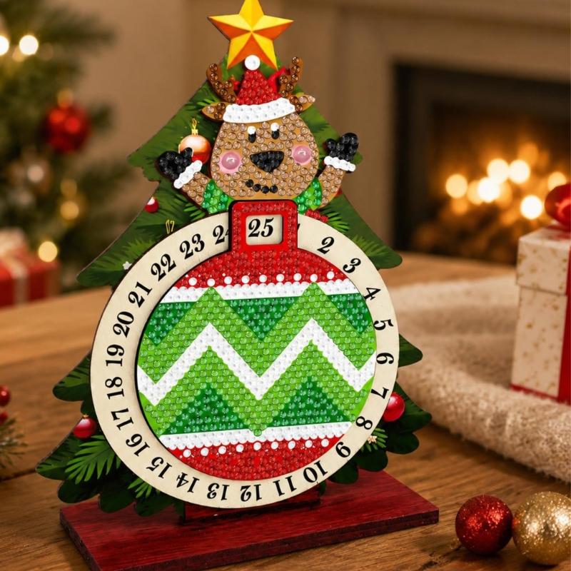 Christmas Number Panel Sign, Bead Art Holiday Accent for Desk Display with 1-25 Date Marker and Wood Stand Home