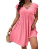 Women’s Short Sleeve V Neck Mini Dress with Ruffle Sleeves and Crisscross Front Casual Loose Fit